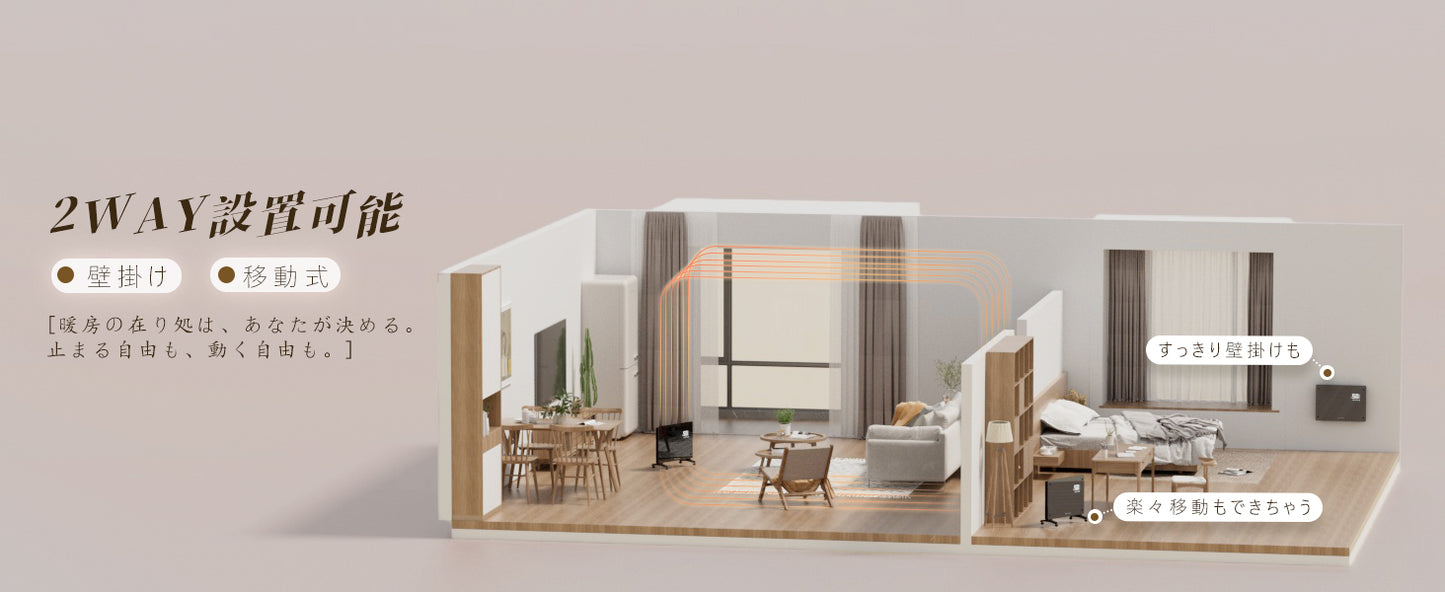 オイルレスヒーター コンベクターヒーター パネルヒーター 暖房器具 電気暖房 対流式 光無し 音無し 高速発熱 温度調節機能付き タイマー機能 リモコン付き LEDディスプレイ タッチ操作 壁掛け 3-8畳